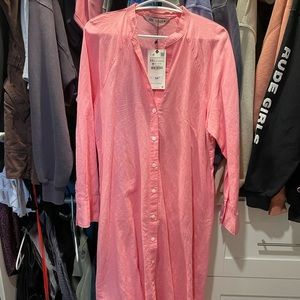 NWT Pink Linen Zara Beach Button Up Dress